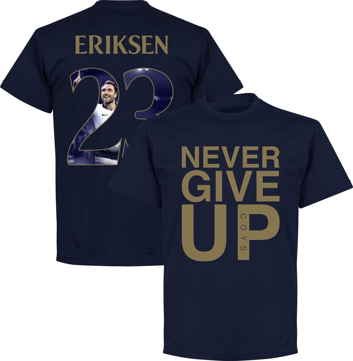 Never Give Up Spurs Eriksen 23 Gallery T-Shirt - Navy/ Goud - XXL