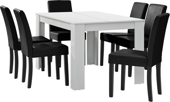 Industrialiseren Zending Maladroit Eetkamerset Nora eethoek 7-delig tafel en stoelen wit en zwart | bol.com