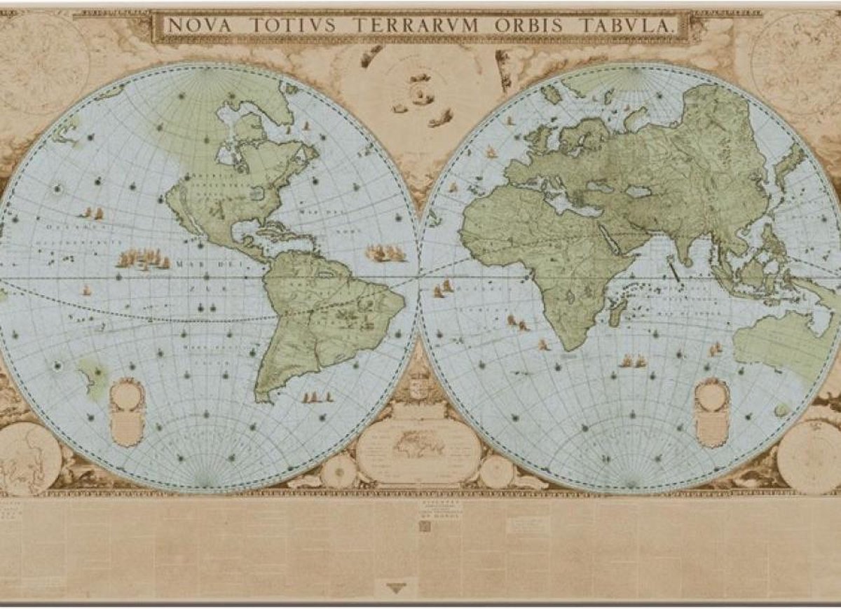 Placemat: Wandkaart van de wereld door Joan Blaeu, Het Scheepvaartmuseum