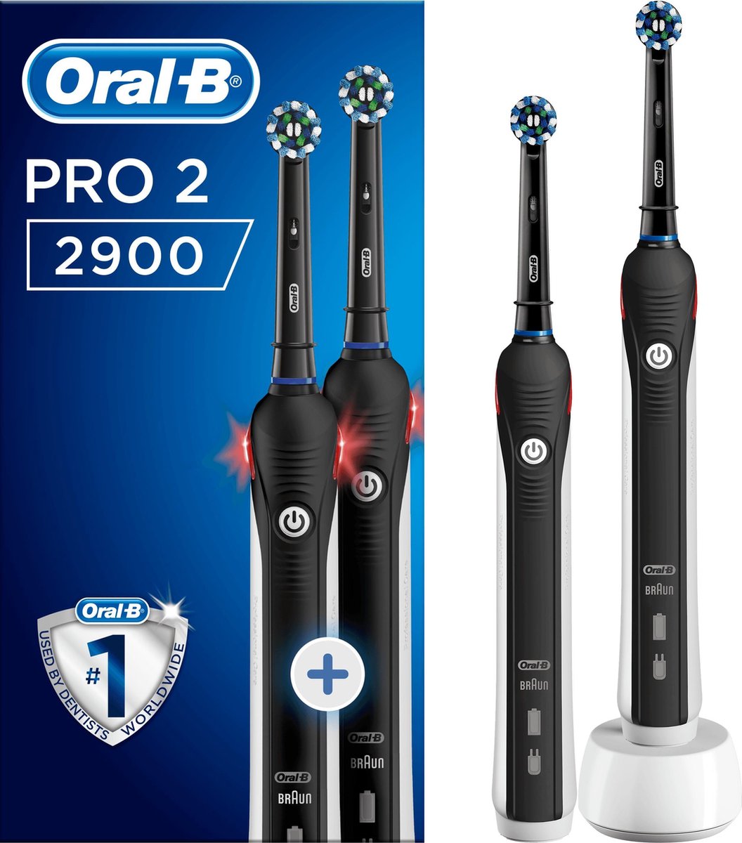 Oral B PRO 2 PRO 2900 CrossAction Elektrische Tandenborstels 2 Stuks  Zwart/Wit | bol.com