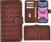 Apple iPhone XR hoesje Cover Wallet Bookcase Pearlycase Echt Leder hoes Croco Bruin