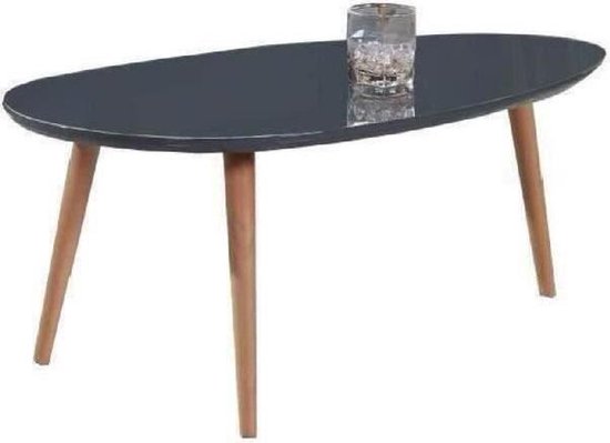 Table basse scandinave ovale laquée gris STONE - L 88 xl 48 cm | bol