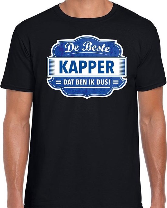 Cadeau t-shirt voor de beste kapper voor heren - zwart met blauw - kappers  - kado... | bol.com
