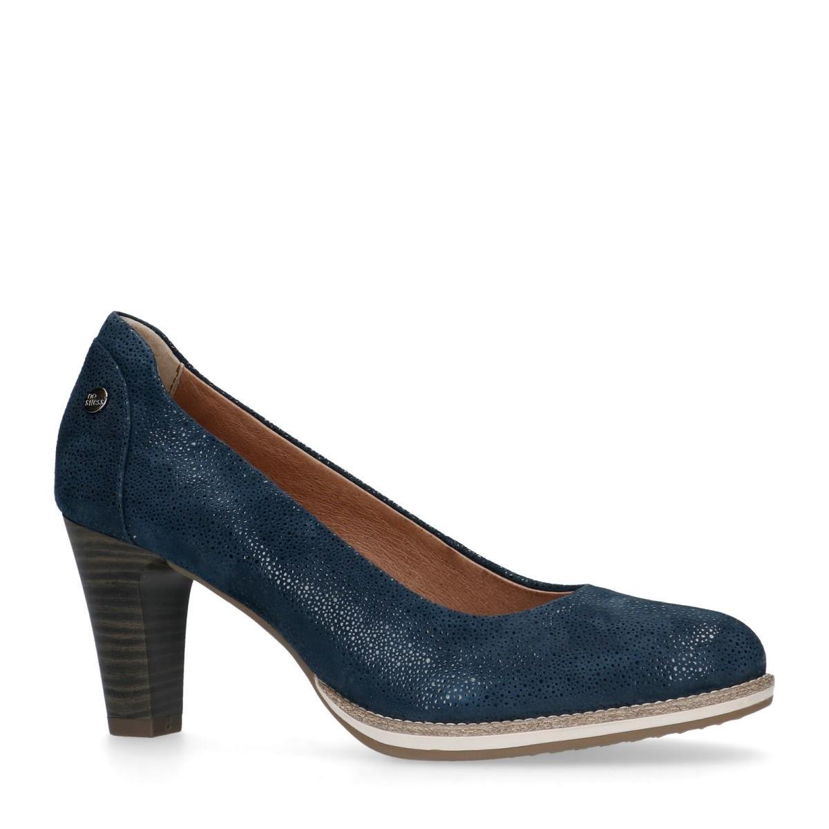 No Stress - Dames - Donkerblauwe suède pumps met print - Maat 36 | bol.com