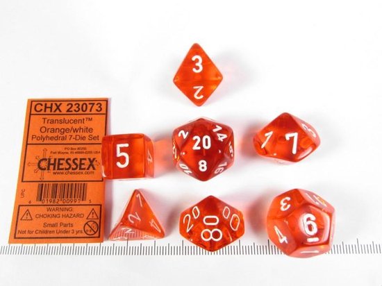 Afbeelding van het spel Chessex Translucent Orange w/white polydice set