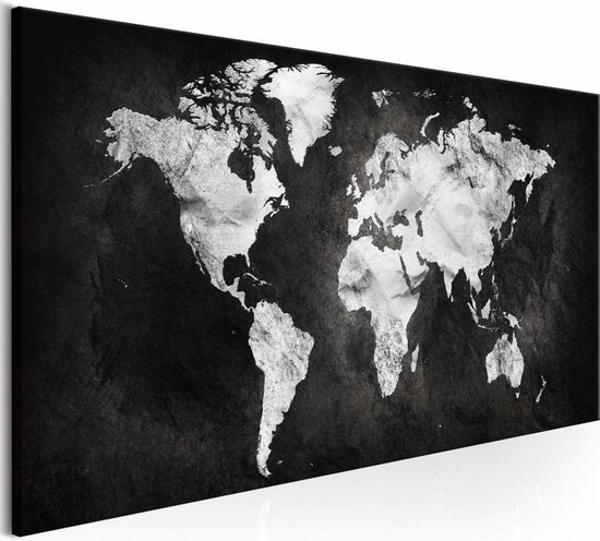 Schilderij - Wereld in Zwart/Wit - Wereldkaart , zwart wit | bol.com
