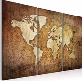Schilderij - Bruine Textuur - Wereldkaart , beige bruin , 3 luik
