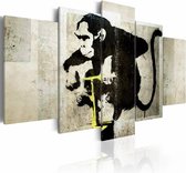 Schilderij - Aapje TNT Detonator - Banksy, Zwart, 5luik
