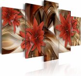 Schilderij - Abstract rode lelie, 5 luik, Beige/Rood, 2 maten, Premium print