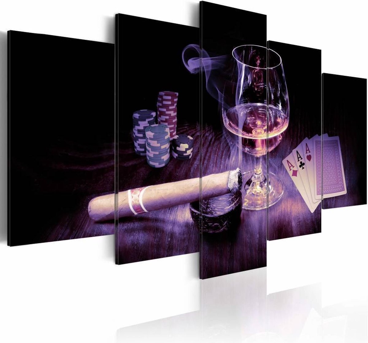 Schilderij - Mannen Entertainment - Whiskey en Sigaar , zwart bruin , 5 luik