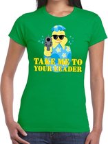 Fout paas t-shirt groen take me to your leader voor dames XS