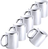 6x Metallic zilveren koffiebekers/theemokken keramisch 350 ml - Servies - Bekers/mokken