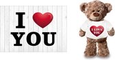 I Love You Valentijnskaart met I love you hartje knuffelbeer 24 cm - Valentijnsdag / romantisch cadeau