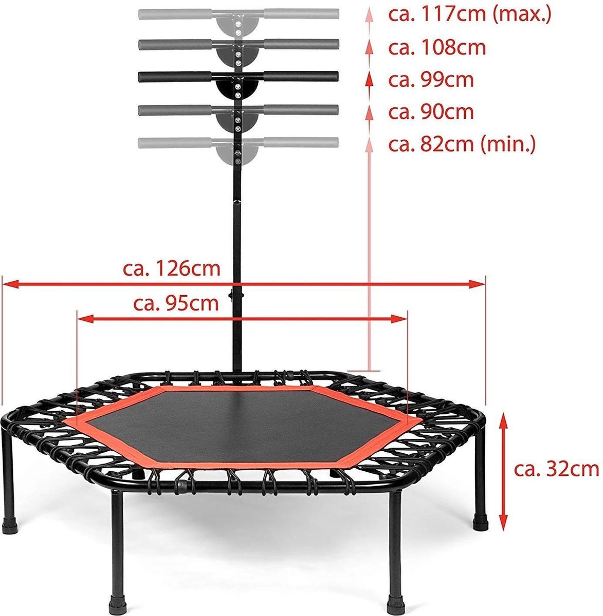 SportPlus SP-T-110 - Fitness trampoline 110cm met handelbar - Zwart/Rood |  bol.com