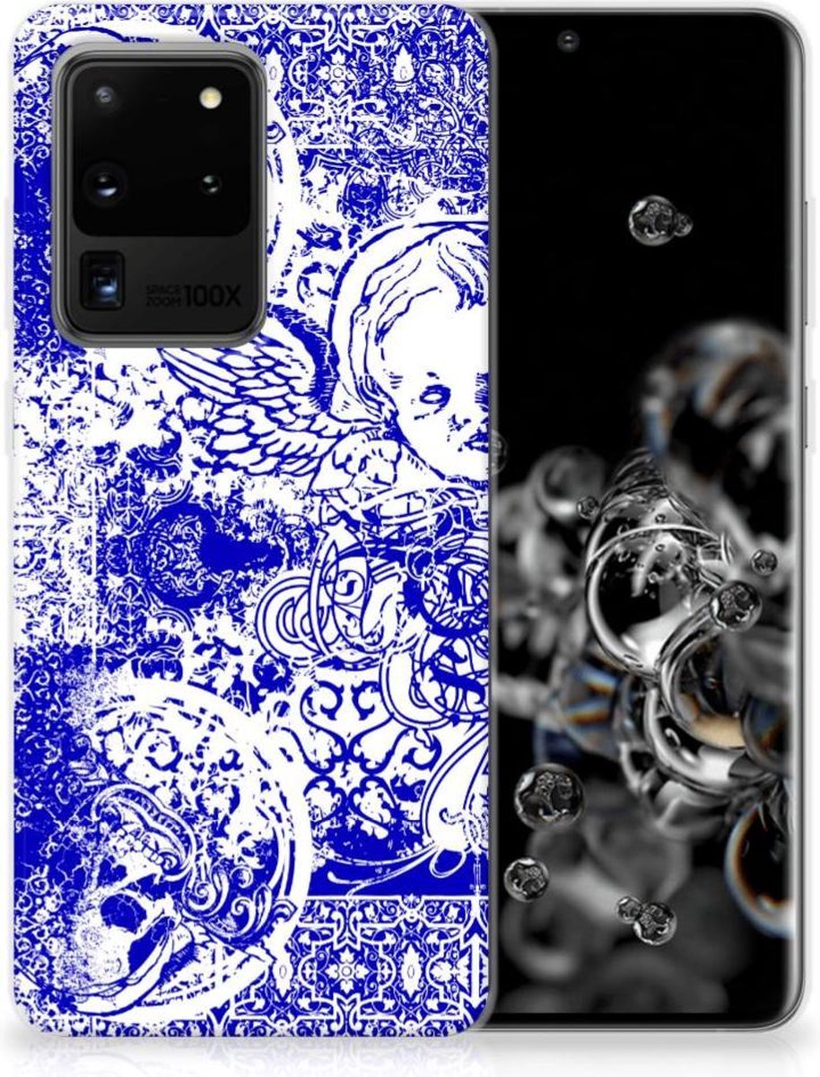 Silicone Back Case Samsung Galaxy S20 Ultra Angel Skull Blauw