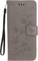Shop4 - Samsung Galaxy A80 Hoesje - Wallet Case Bloemen Vlinder Grijs