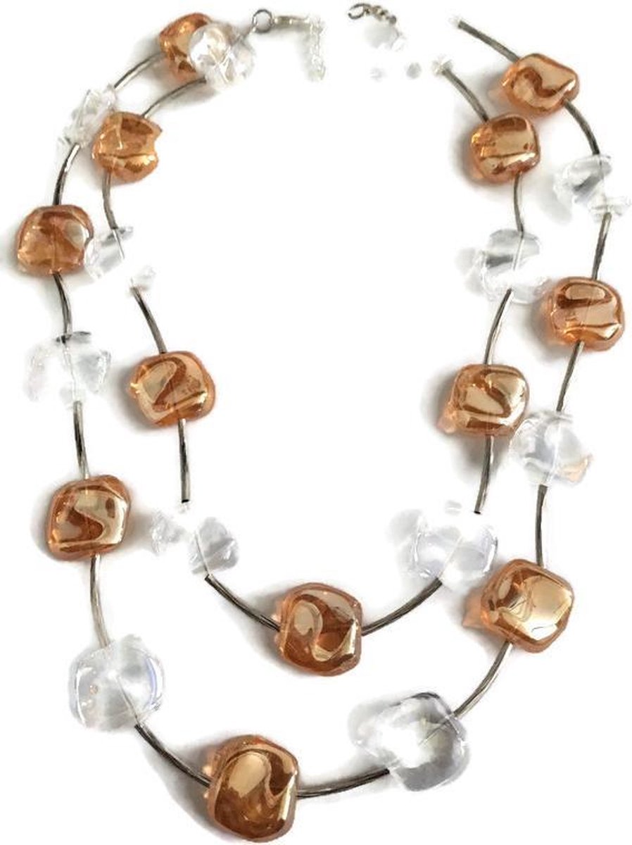 Petra’s Sieradenwereld - Ketting laagjes met schelpkralen glas met buisjes
