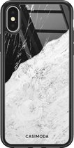 iPhone X/XS hoesje glass - Marmer zwart grijs | Apple iPhone Xs case | Hardcase backcover zwart