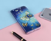 P.C.K. Hoesje/Boekhoesje luxe blauw met vlinder print geschikt voor Apple Iphone XS MAX MET Glasfolie