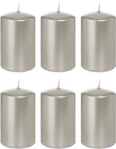 6x Zilveren cilinderkaarsen/stompkaarsen 5 x 8 cm 18 branduren - Geurloze zilverkleurige kaarsen – Woondecoraties