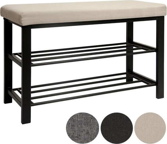 Meuble à chaussures avec banc en métal 81x32x46 cm Banc à chaussures Beige