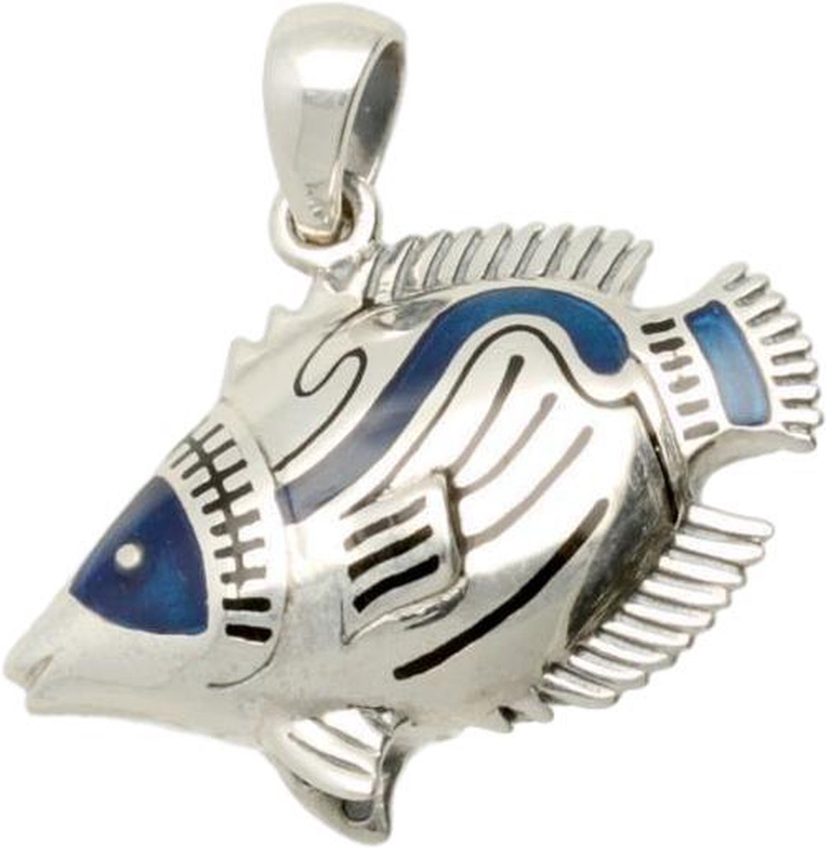 Zilveren Tropische vis met blauw emaille kettinghanger