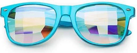 Freaky Glasses® - classic caleidoscoop bril - spacebril - festival bril - squares effect- blauw - Freaky Glasses