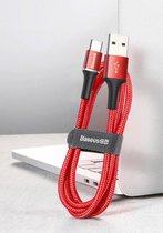 Baseus Gevlochten USB-C Kabel 2 Meter LED Indicator Lampje 2A Rood