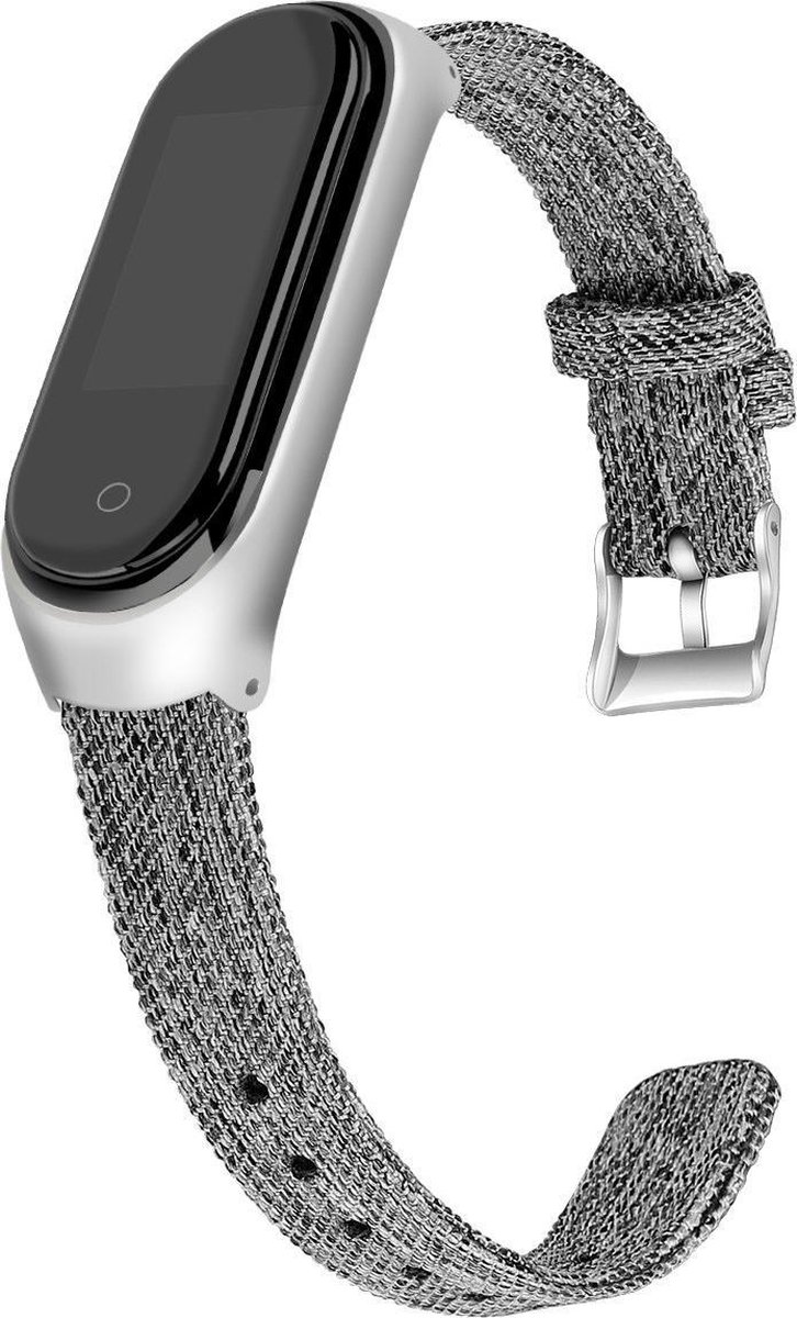 KELERINO. Denim bandje geschikt voor Xiaomi Mi Band 3 / 4 - Canvas - Grijs