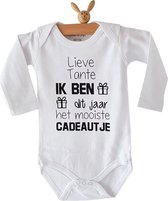 Rompertje met tekst Lieve tante Ik ben dit jaar het mooiste cadeautje | lange mouw | wit zwart | maat 74-80 bekendmaking zwangerschap aanstaande baby jongen meisje unisex