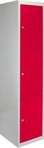 Lockerkast Metaal - Rood - Driedeurs - 90cm(b)x45cm(d)x180cm(h) - 2 GRATIS magneten - 2 Sleutels per slot - kluisjes lockers ventilatierooster