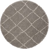 Rond hoogpolig vloerkleed Allure - grijs/crème 120 cm rond