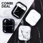 COMBI DEAL - Wit Marmer & Zwart Marmer Hard Case Cover voor Apple AirPods 1 en 2 Hoesje DUOPACK