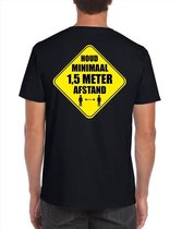 Houd 1,5 meter afstand shirt zwart voor heren S
