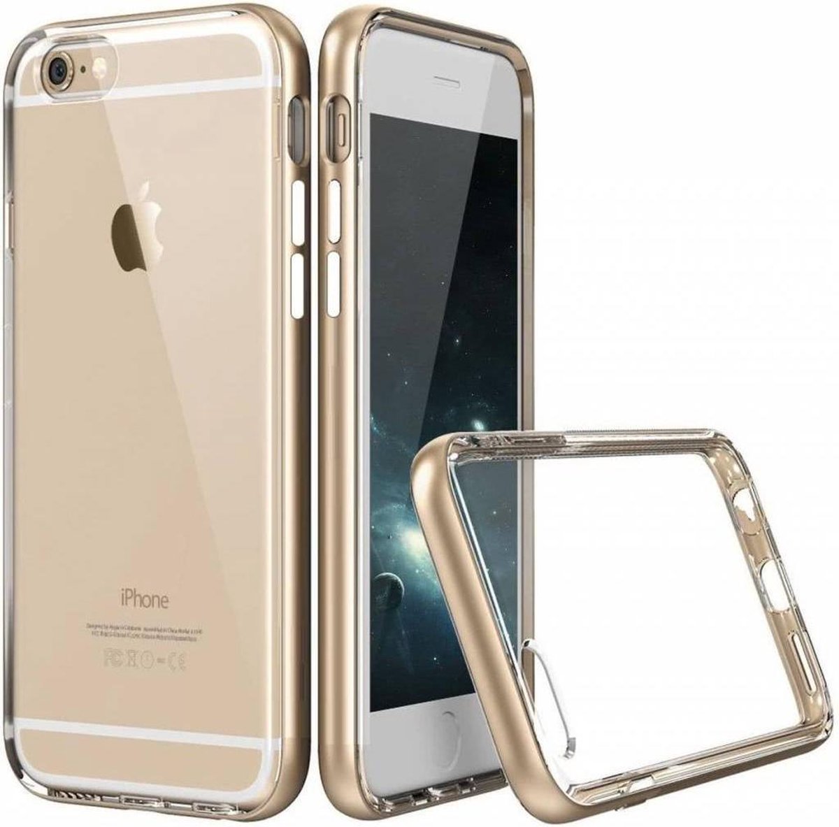 iPhone 6 / 6S (4,7) TPU Transparant back case cover Hoesje Met Bumper Champagne Goud