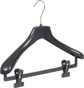 De Kledinghanger Gigant - 30 x Mantel / kostuumhanger kunststof zwart met schouderverbreding en anti-slip knijpers, 38 cm
