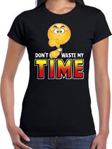 Funny emoticon t-shirt dont waste my time zwart voor dames M