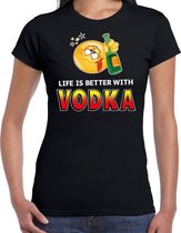 Funny emoticon t-shirt Life is better with vodka zwart dames L