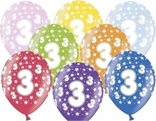 12x stuks Ballonnen 3 jaar thema met sterretjes - leeftijd feestartikelen en versiering