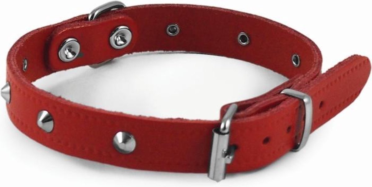 Nobby halsband leer, noppen rood 32-40 x 1,6 cm – 1 st
