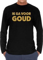 Ik ga voor goud glitter long sleeve t-shirt zwart voor heren M