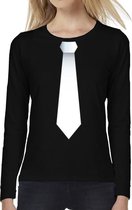 Stropdas wit long sleeve t-shirt zwart voor dames- zwart shirt met lange mouwen en stropdas bedrukking voor dames S