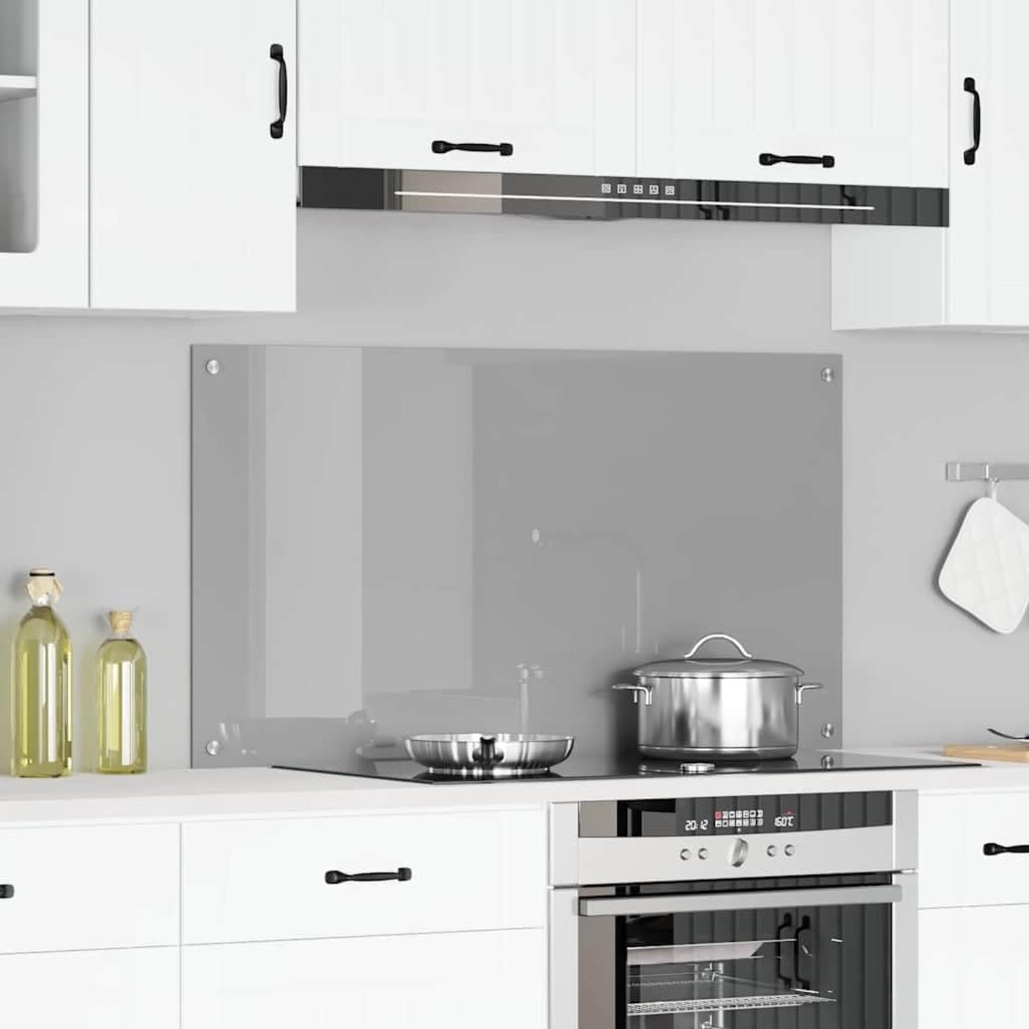 Keukenachterwand 110 x 60 cm - lichtgrijs gehard glas - stijlvol en hittebestendig - bescherming tegen spetters - ShopVlot