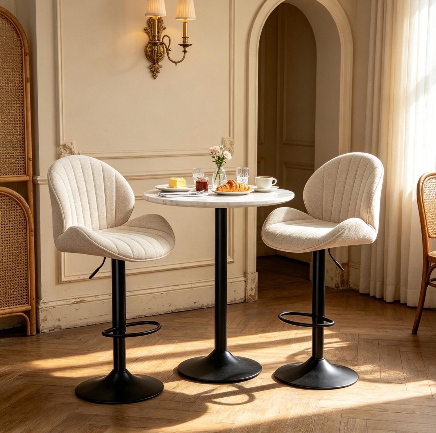 CHICFURN Barkruk set van 2 - In hoogte verstelbaar - Met rugleuning - Beige