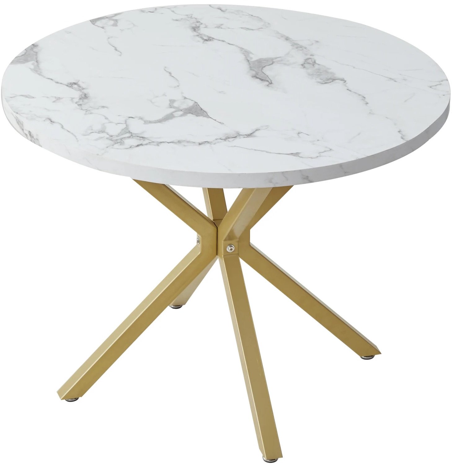 Vurnomi Eettafel - Eettafel marmerlook - Ronde eettafel - Keukentafel - Eettafel 4 personen - Gouden poten - 100 CM - Wit en Goud