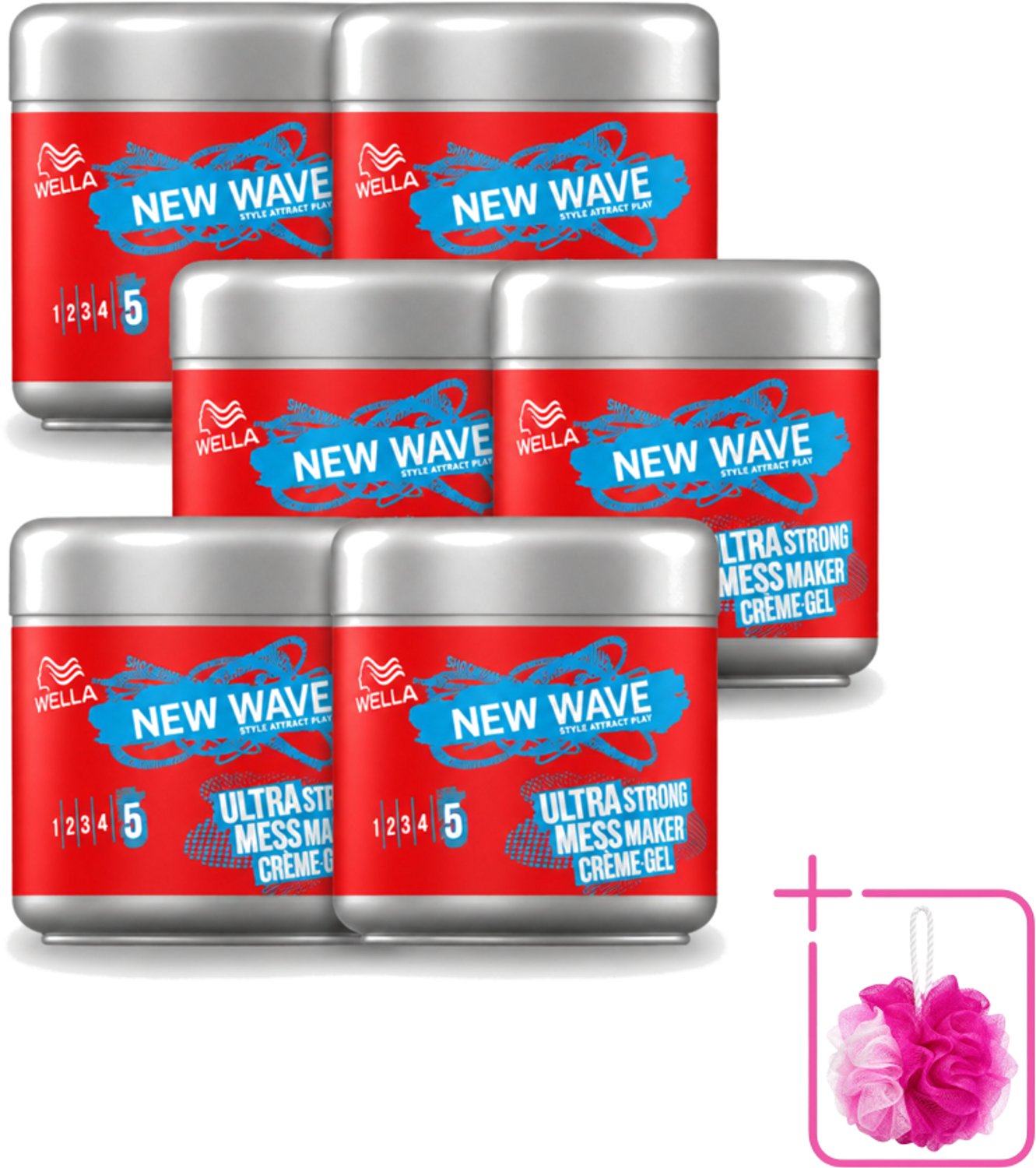6 x Wella – New Wave Mess Maker Ultra Strong – Haargel – 150 ml - Bulkverpakking - Warrige look - Douchemop - Haarstyling