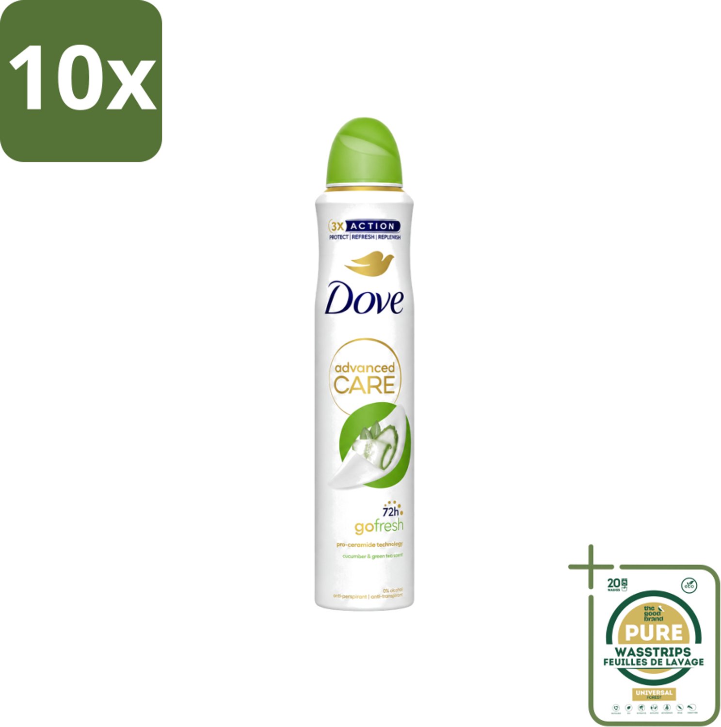 10 x Dove Deodorant Spray - Komkommer & Groene Thee - 200 ml - Wasstrips - Deodorant Spray - Okselverzorging - Zweetvermindering - Frisse Geur - Huidverzorging