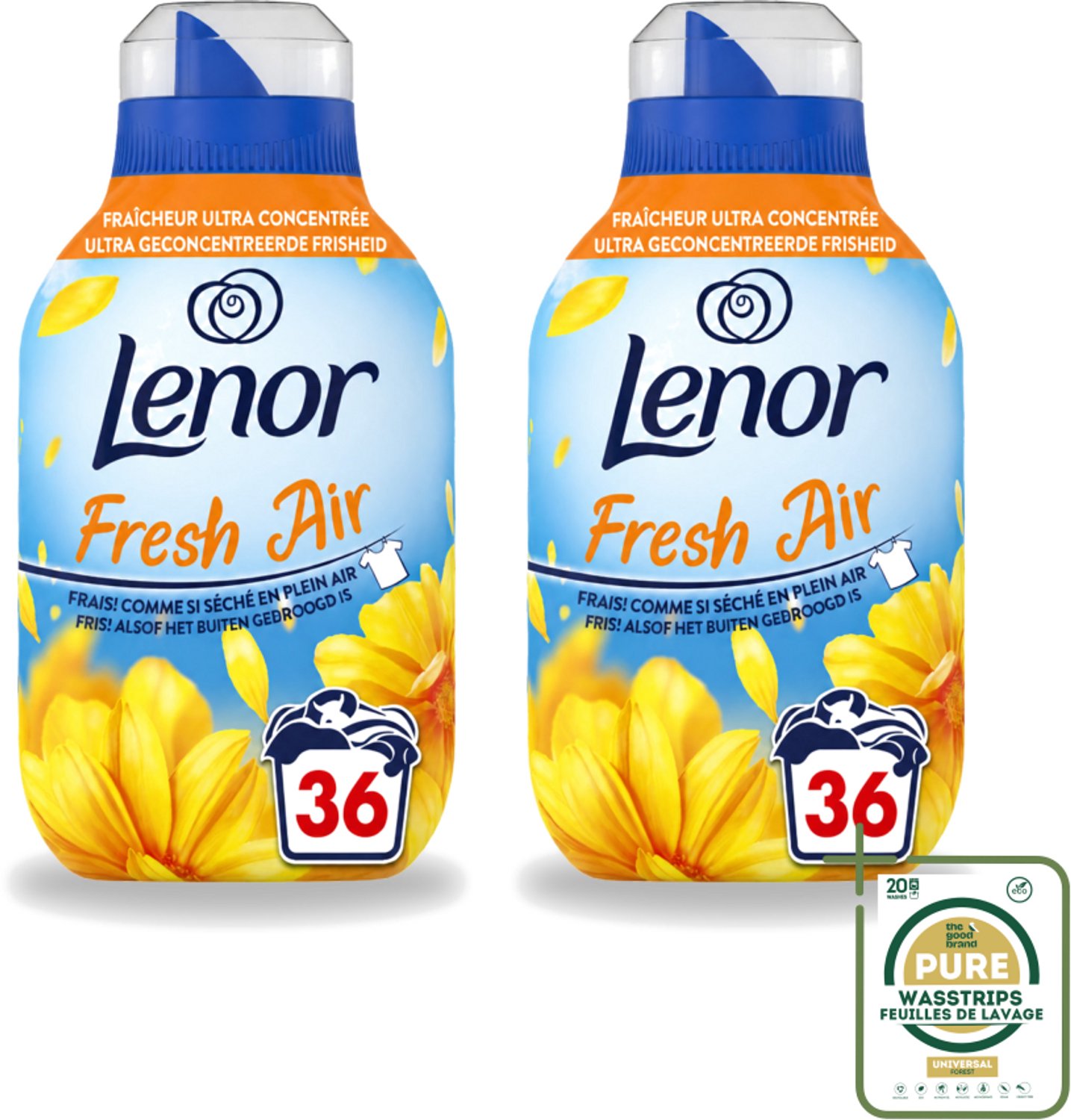 2 x Lenor - Wasverzachter - Fresh Air Zonnestralen - 36 Wasbeurten - 504 ml - Wasstrips - Kwaliteit - Duurzaamheid - Veiligheid - Betrouwbaarheid