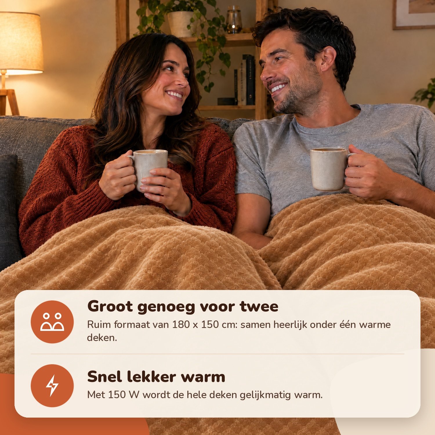Lopoleis® Elektrische Deken XXL 180x150 cm – Verwarmingsdeken – Infrarood Warmtedeken – Omslagdeken – Flanel & sherpa – 150W – Bruin – foto 2