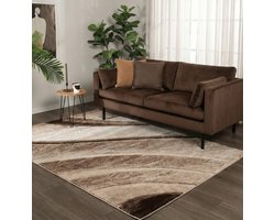 Flycarpets Lima Vloerkleed - 120x170 cm - Bruin / Beige - Polypropyleen - Voor binnen - Designer - Rechthoek - Modern - Woonkamer - Laagpolig